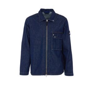 Stone Island Men Logo Denim Zipped Shirt